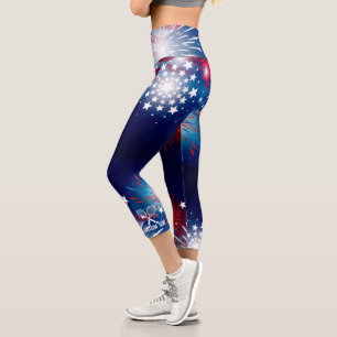 Tennis Rackets Patriotische Fireworks Custom Text Capri Leggings