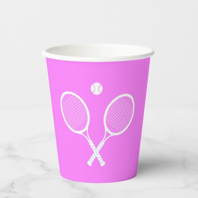 Tennis-Rackets und Ball-Party rosa Pappbecher (Vorderseite)