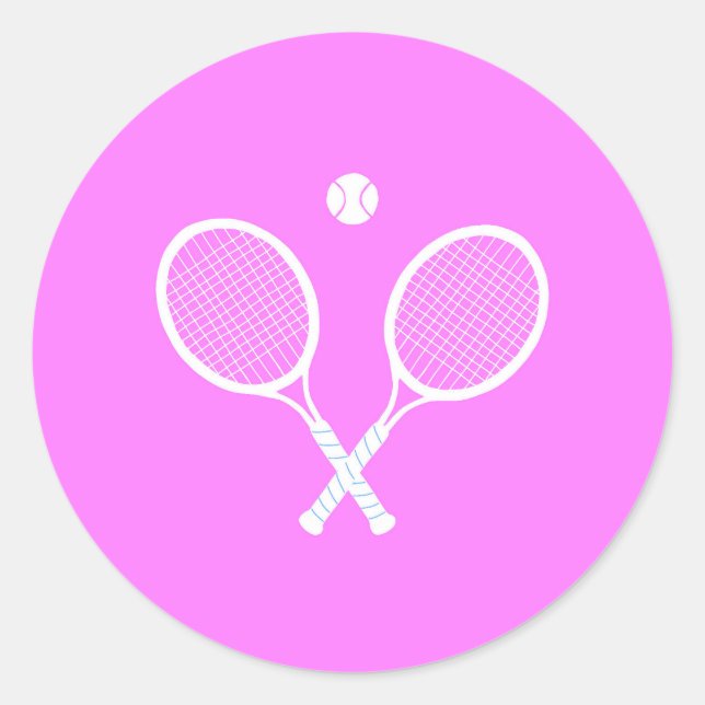 Tennis-Rackets und Ball-Party rosa Runder Aufkleber (Vorderseite)
