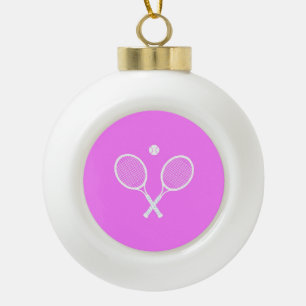 Tennis-Rackets und Ball Pink Festival Keramik Kugel-Ornament