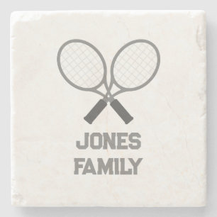 Tennis-Rackets und Name Family Wiedersehen Steinuntersetzer