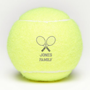 Tennis-Rackets und Name Family Wiedersehen Tennisbälle