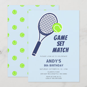 Tennis Racquet Blue Boys Geburtstag Einladung
