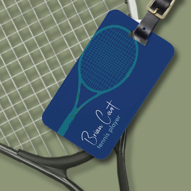 Tennis Racquet Personalisiert Blue Gepäcktag Gepäckanhänger (Von Creator hochgeladen)