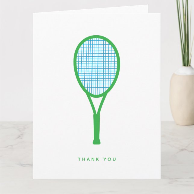 Tennis Racquet und Ball Sports Green Blue Dankeskarte (Vorderseite)