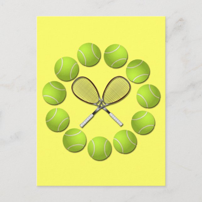 TENNIS RACQUET UND BALLS POSTKARTE (Vorderseite)