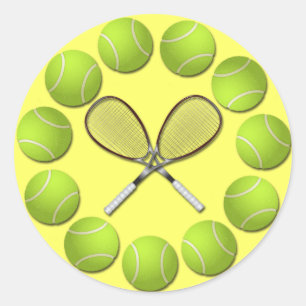 TENNIS RACQUET UND BALLS RUNDER AUFKLEBER
