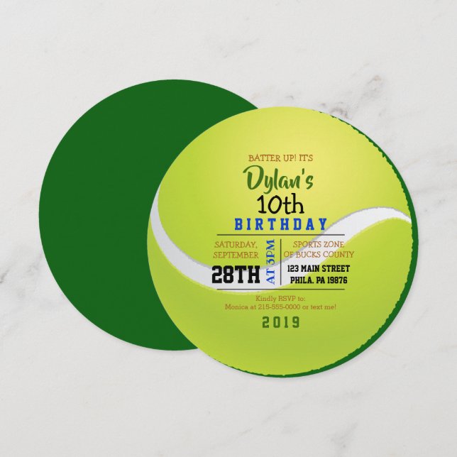 TENNIS ROND Anniversaire Fête Invitation (Devant / Derrière)