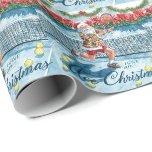 Tennis Santa spielt Tennis auf dem Court Geschenkpapier