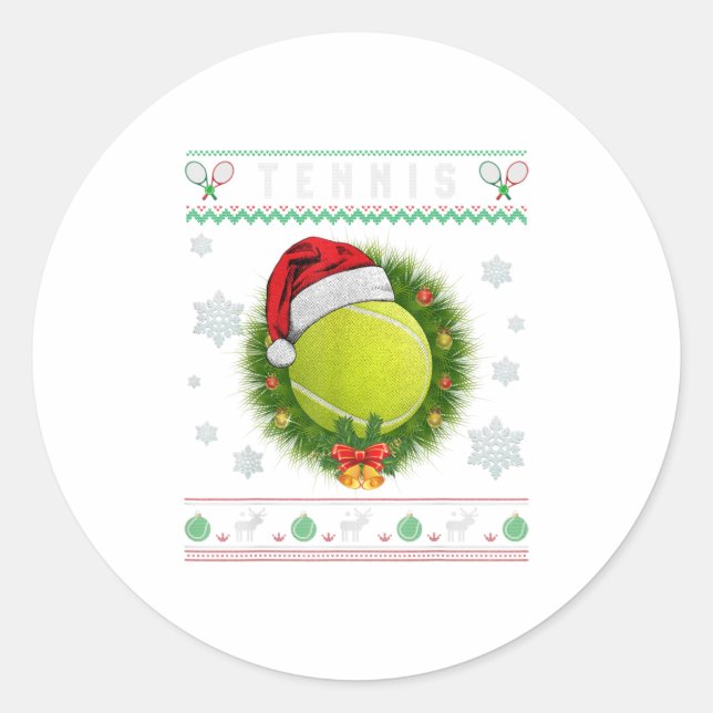 Tennis Santa Ugly Design Merry Xmas Gif Runder Aufkleber (Vorderseite)