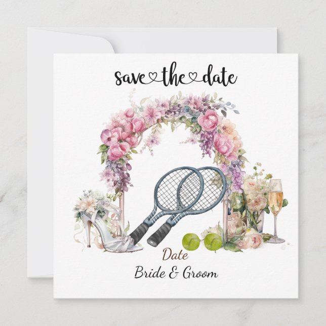 Tennis Save the Date Einladung zur Hochzeitsfeier (Vorderseite)