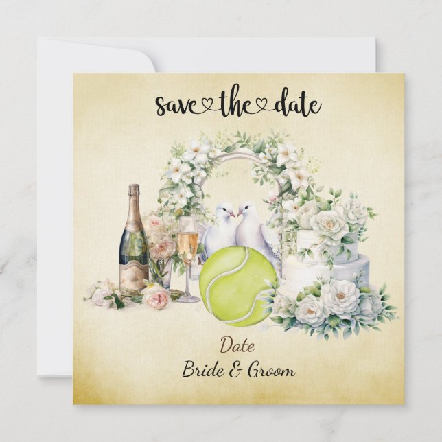 Tennis Save the Date Einladung zur Hochzeitsfeier (Vorderseite)