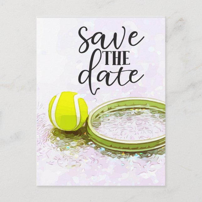 Tennis Save the Date für Party Einladung Postkarte (Vorderseite)