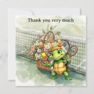Tennis-Schildkröte-Spieler mit Blumenkorb auf dem Dankeskarte