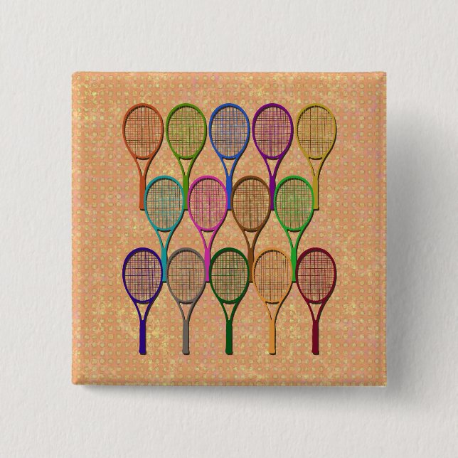 TENNIS-SCHLÄGER im FARBEknopf Button (Vorderseite)