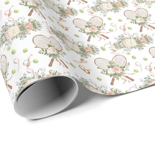 Tennis-Schläger mit Blumenmuster  Geschenkpapier (Rolleneckpunkt)