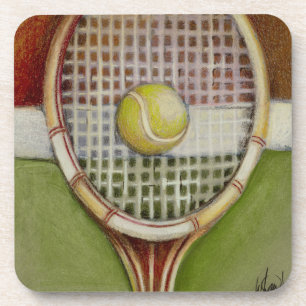 Tennis-Schläger mit dem Ball, der auf Gericht legt Untersetzer