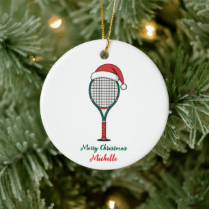 Tennis-Schläger mit Santa-Hut, benutzerdefiniertes Keramik Ornament