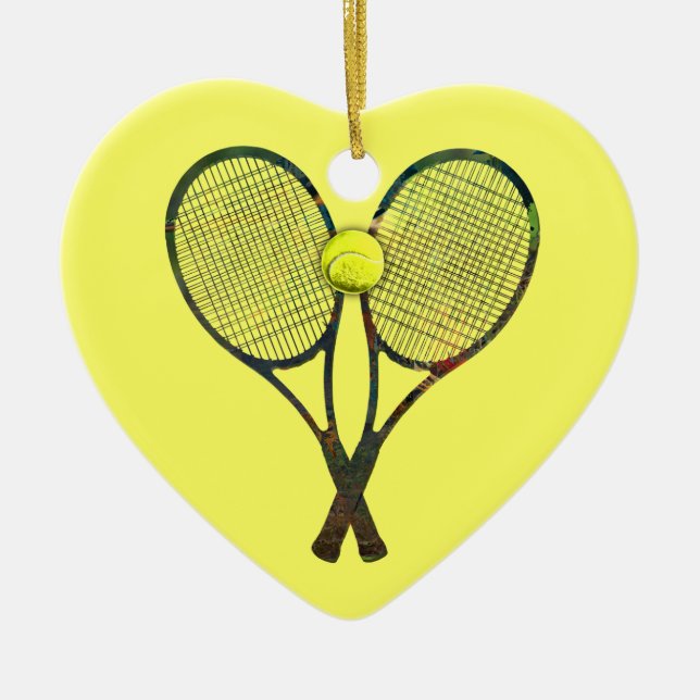TENNIS-SCHLÄGER u. BALL Verzierung Keramik Ornament (Vorne)
