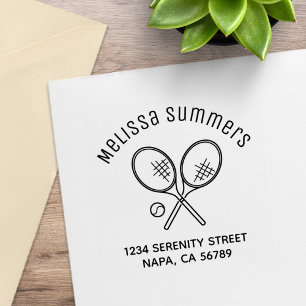 Tennis-Schläger und Ball Bogen Adresse Gummistempel