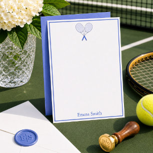 Tennis Schreibwaren Preppy Schläger Monogramm Blau Mitteilungskarte