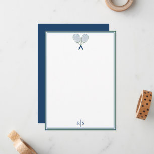 Tennis Schreibwaren Preppy Schläger Monogramm Navy Mitteilungskarte