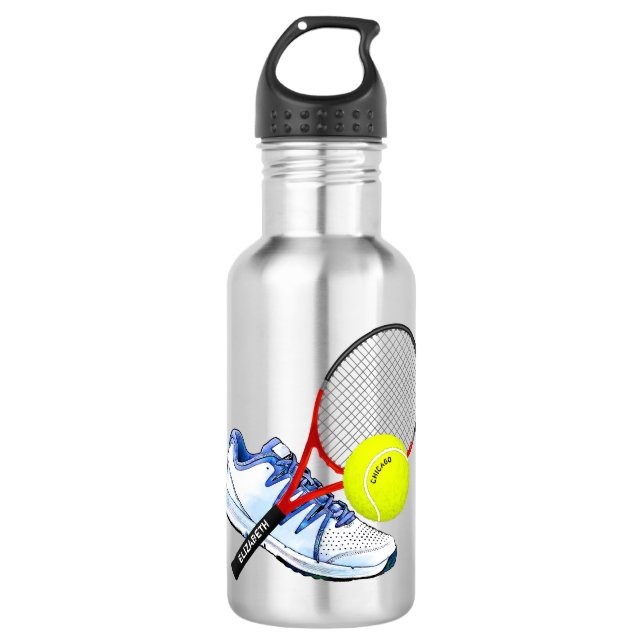 Tennis-Schuh-Ball und Schläger mit Ihrem Trinkflasche (Vorderseite)