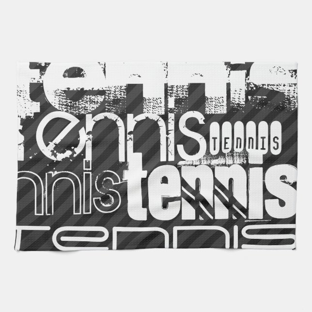 Tennis; Schwarz und Dunkelgrau Streifen Küchentuch (Horizontal)