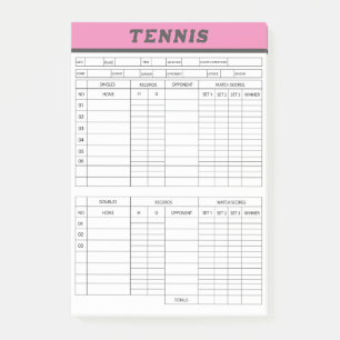 Tennis Score Sheets -Notes de post-it du Pad de no