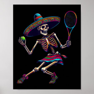Tennis Skelett Mexikanischer Sombrero Cinco De May Poster