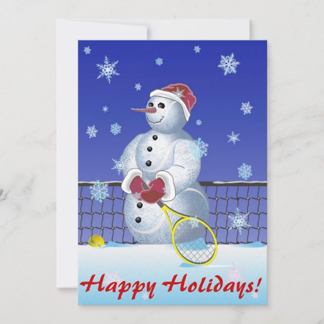 Tennis Snowman Holidays Party Einladung (Vorderseite)