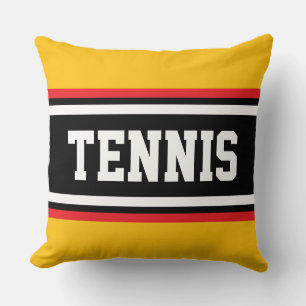 TENNIS Spaß Gelb Orange Rot Schwarz Weiß Streifen Kissen