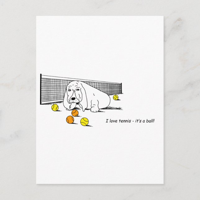 Tennis spielen Basset Hound Postkarte (Vorderseite)