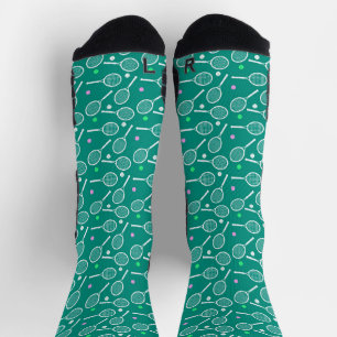 Tennis Sport Racket und Ball Pattern Grün Socken
