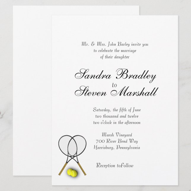 Tennis Sport Thème Mariage Invitations (Devant / Derrière)