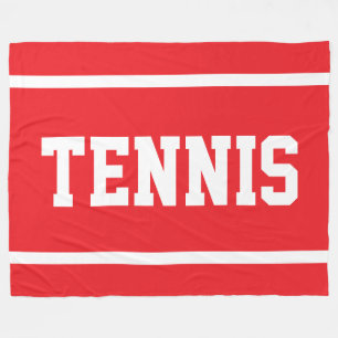 TENNIS Sportiver Spaß Helles Rot Weiß Text Streife Fleecedecke