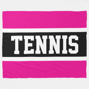 TENNIS Sportlich 70er Hellrosa Schwarz Weiß Streif Fleecedecke