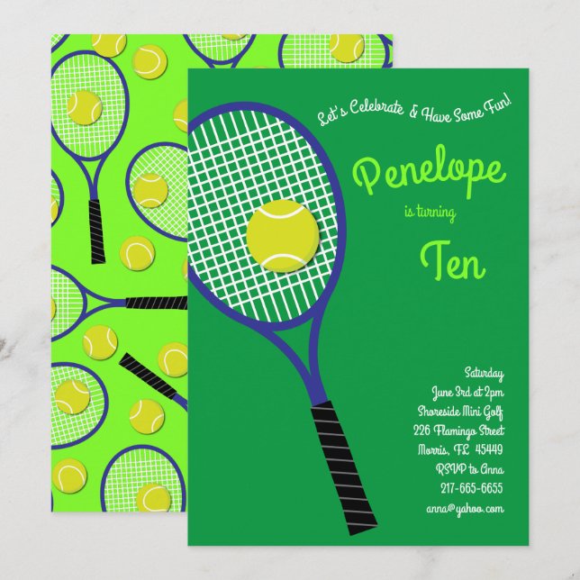 Tennis Sports Kindergeburtstag Party Einladung (Vorne/Hinten)