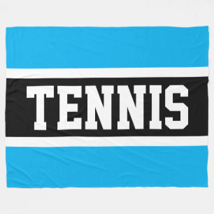 TENNIS Sporty 70er Azurblau Schwarz Weiß Streifen Fleecedecke
