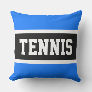 TENNIS Sporty 70er Bright Blue Schwarz-weiße Strei Kissen