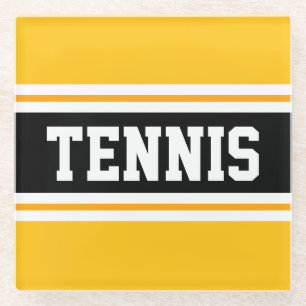 TENNIS Sporty Bright Black Racing Streifen Glasuntersetzer
