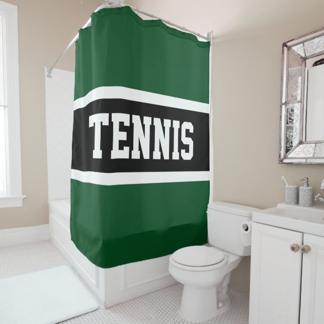 TENNIS Sporty Dark Green Black Athletic Stripes Duschvorhang (Beispiel)