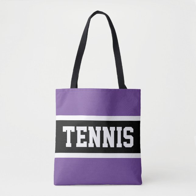 TENNIS Sporty Lila Schwarz-weiße Sportstreifen Tasche (Vorderseite)