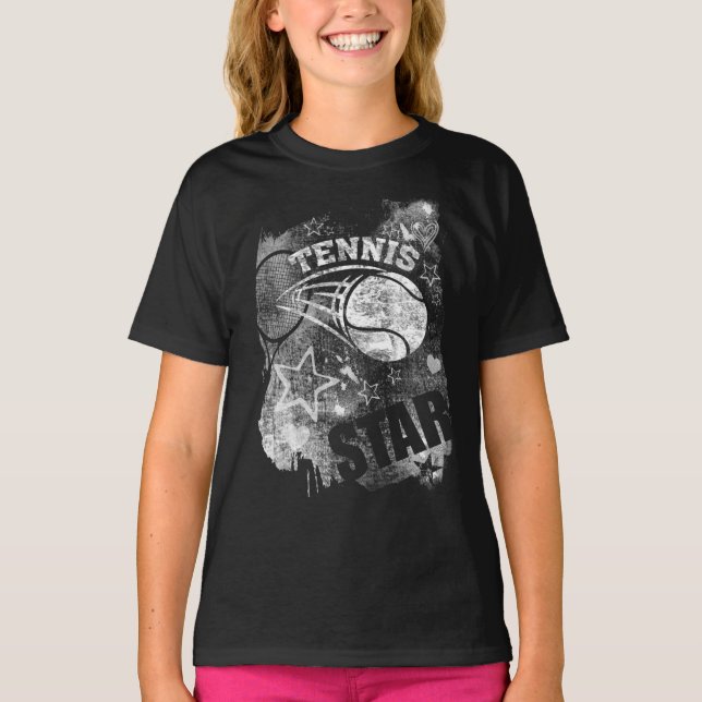 Tennis Star, Black Grunge Tennis T-Shirt (Vorderseite)