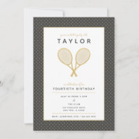 Tennis Star Chic Gold und Grau Party Einladung