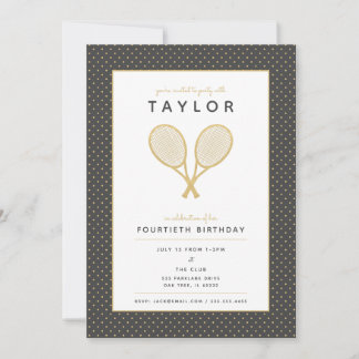 Tennis Star Chic Gold und Grau Party Einladung