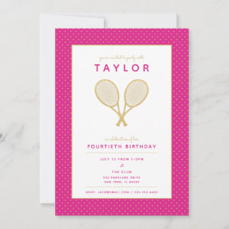 Tennis Star Chic Gold und Pink Party Einladung