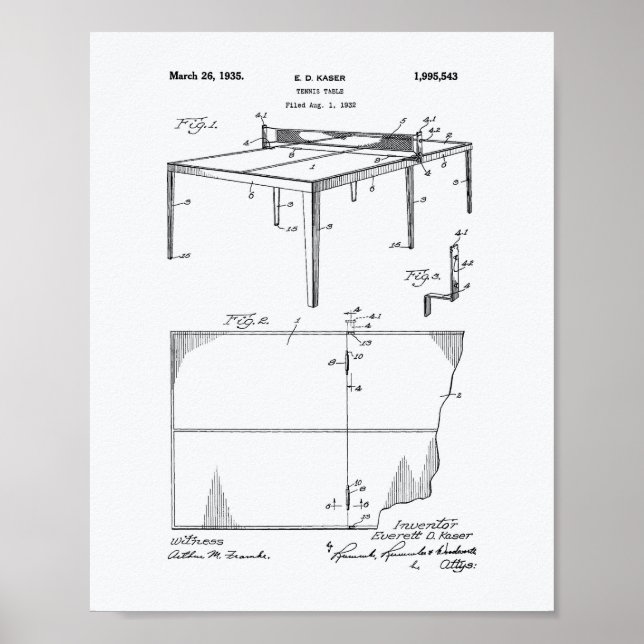 Tennis Table 1935 Patent Art White Paper Poster (Vorne)