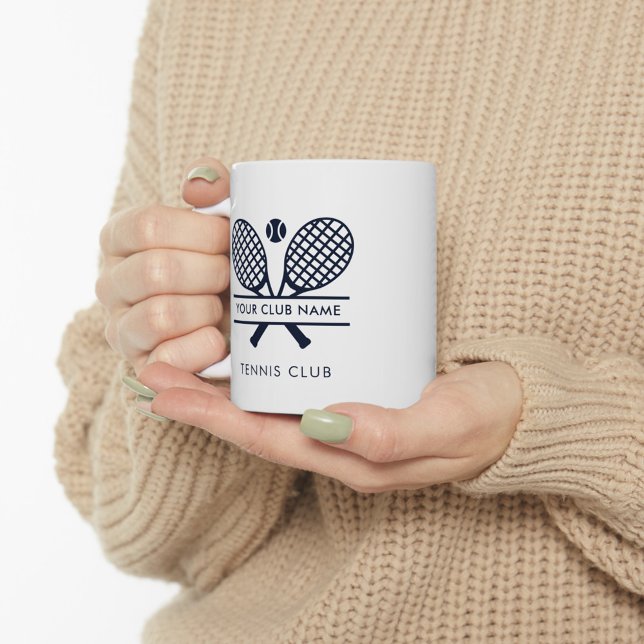 Tennis Team Club Name Navy Blue Logo Custom Zweifarbige Tasse (Lawn Tennis Club Swag White 11oz Coffee Mug)