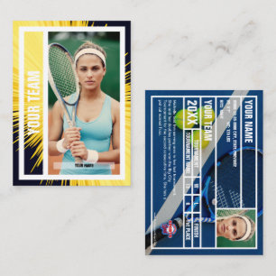 Tennis Team Trading Card - Gelbe schwarze Strahlen Telefonnummerkarte